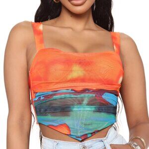Fashion Nova 'Comin' In Hot Mesh Corset Top' , Multi Color, Size Small